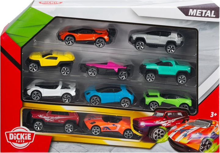Dickie Toys - Grosses Spielzeugauto-Set mit 10 Autos (je 7 cm) - 10 kleine Modellautos aus Metall mi