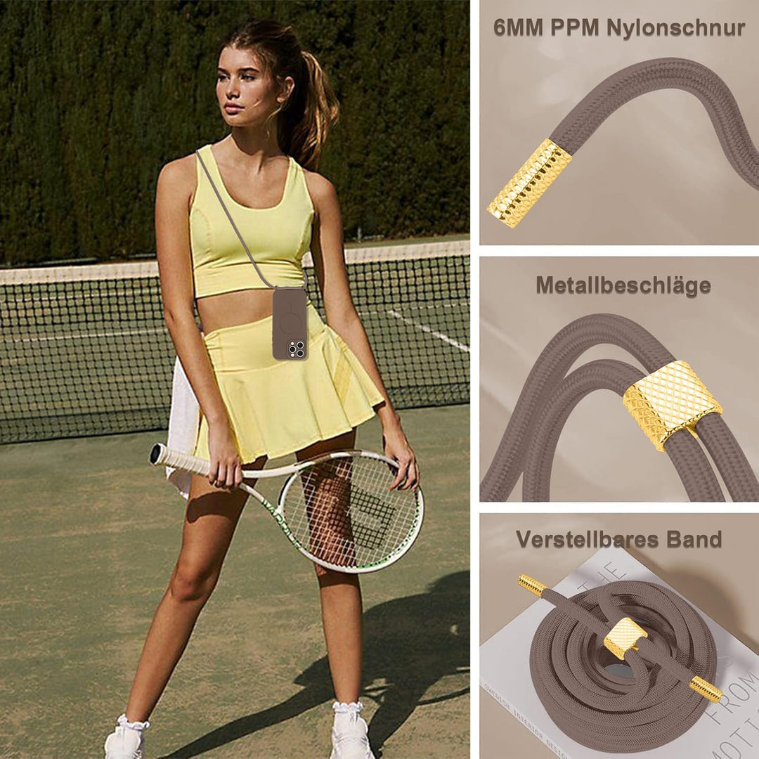 Handyband für iPhone 16 Pro Max Hülle mit Band [Kompatibel mit Magsafe] Flüssig Silikon Magnetische