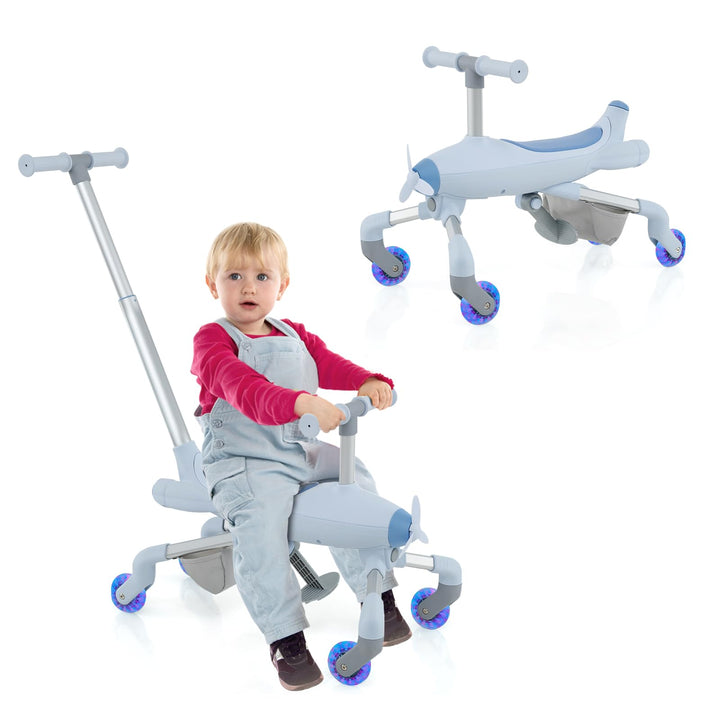 DREAMADE 2-in-1 Rutschauto, Flugzeug-Form Rutscherfahrzeug mit LED-Leuchten Rädern, Verstellbarer Sc