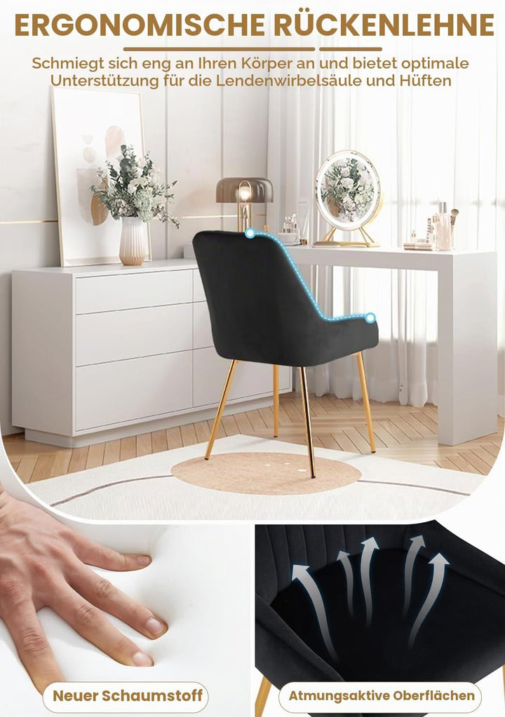 EsszimmerstüHle 2er Set, Moderne Samt-WohnzimmerstüHle, Polsterstuhl Esszimmer,Gepolsterter Armloser