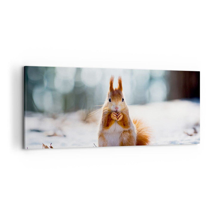 Panorama Bilder auf Leinwand 100x40cm Leinwandbild Eichhörnchen Winter Schnee Essen Gross Wanddeko B