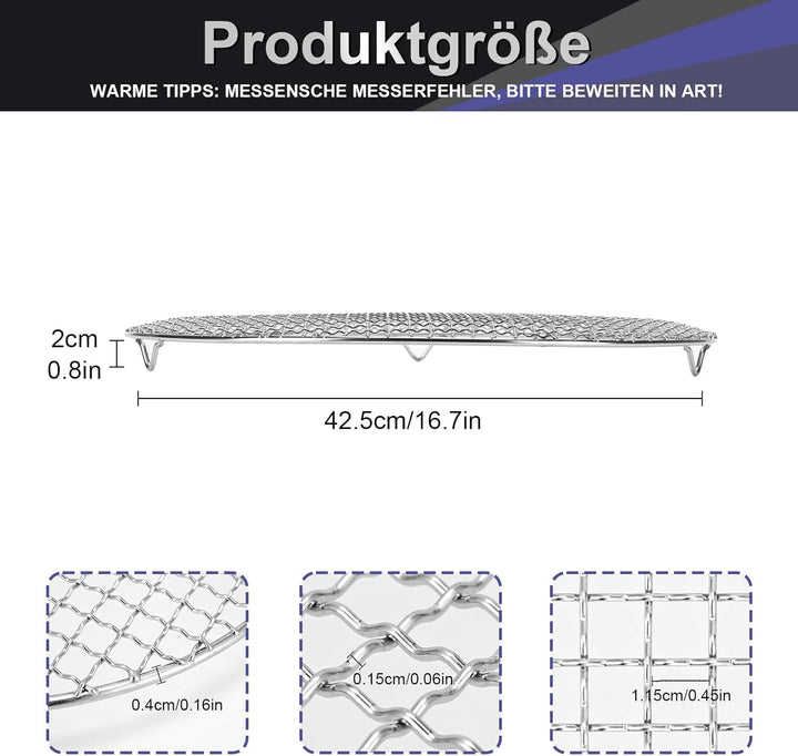 Edelstahl Grillrost Rund Mit 2cm Füssen Ø10-42.5cm - Universelles Kochgitter Für Heissluftfritteusen