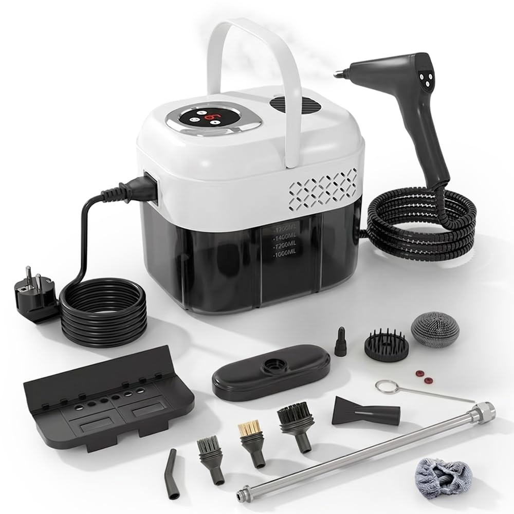 Dampfreiniger Handgerät mit Digitaldisplay, 1500W Handdampfreiniger, 1.7L Wassertank, 6 Dampfstufen,