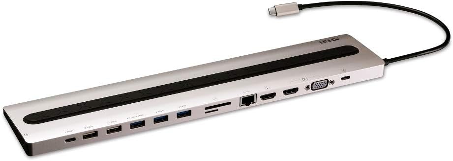 ATEN UH3237 USB-C Multiport Dock mit Power Passthrough Silber, Schwarz