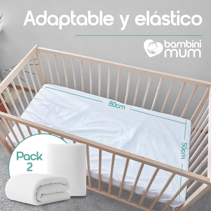 Packung mit 2 Stück, 50 x 80 cm, Matratzenschoner für Babys, milbendicht, wasserdicht, atmungsaktiv,