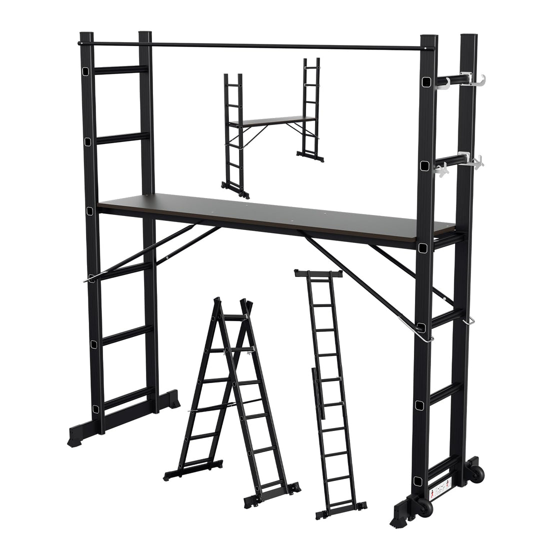 Gimisgu Gerüst, 4 in 1 Alu Multifunktionsleiter 6+6 Stufen, Mobile Mehrzweckleiter mit Plattform und