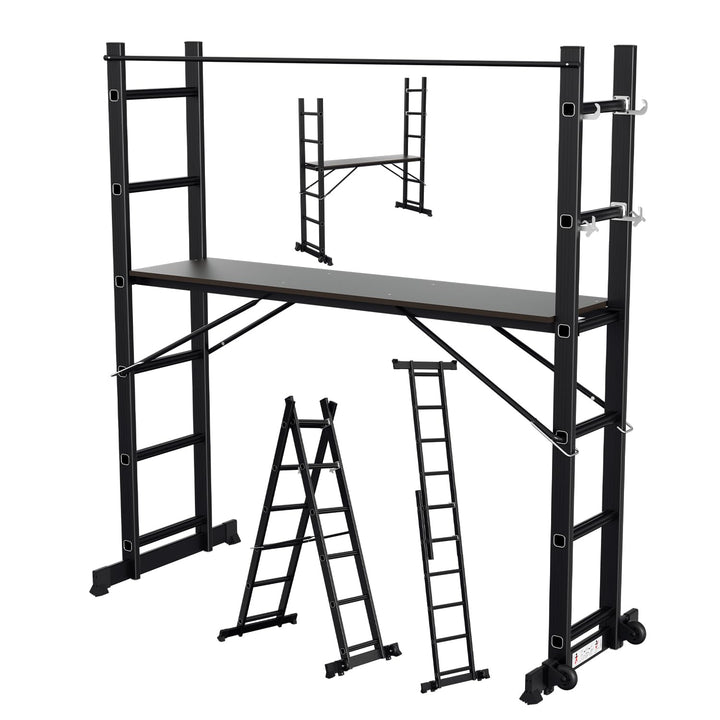 Gimisgu Gerüst, 4 in 1 Alu Multifunktionsleiter 6+6 Stufen, Mobile Mehrzweckleiter mit Plattform und
