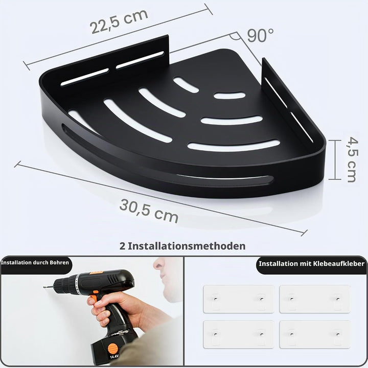 Duschablage Ecke Ohne Bohren, Duschregal Schwarz Metall mit 4 Haken Selbstklebendes Badezimmer Eckre