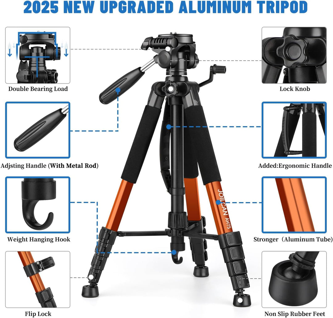 JOILCAN Kamera Stativ, 187cm Aluminium Leichte Dreibeinstativ für Canon Nikon DSLR mit Abnehmbar 3-W