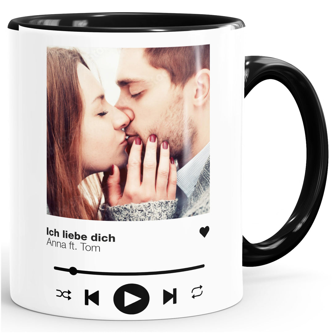 Tasse mit Foto Song Cover Playlist Musik Liebes-Geschenk Freundschaft personalisiert mit Bild und Wu