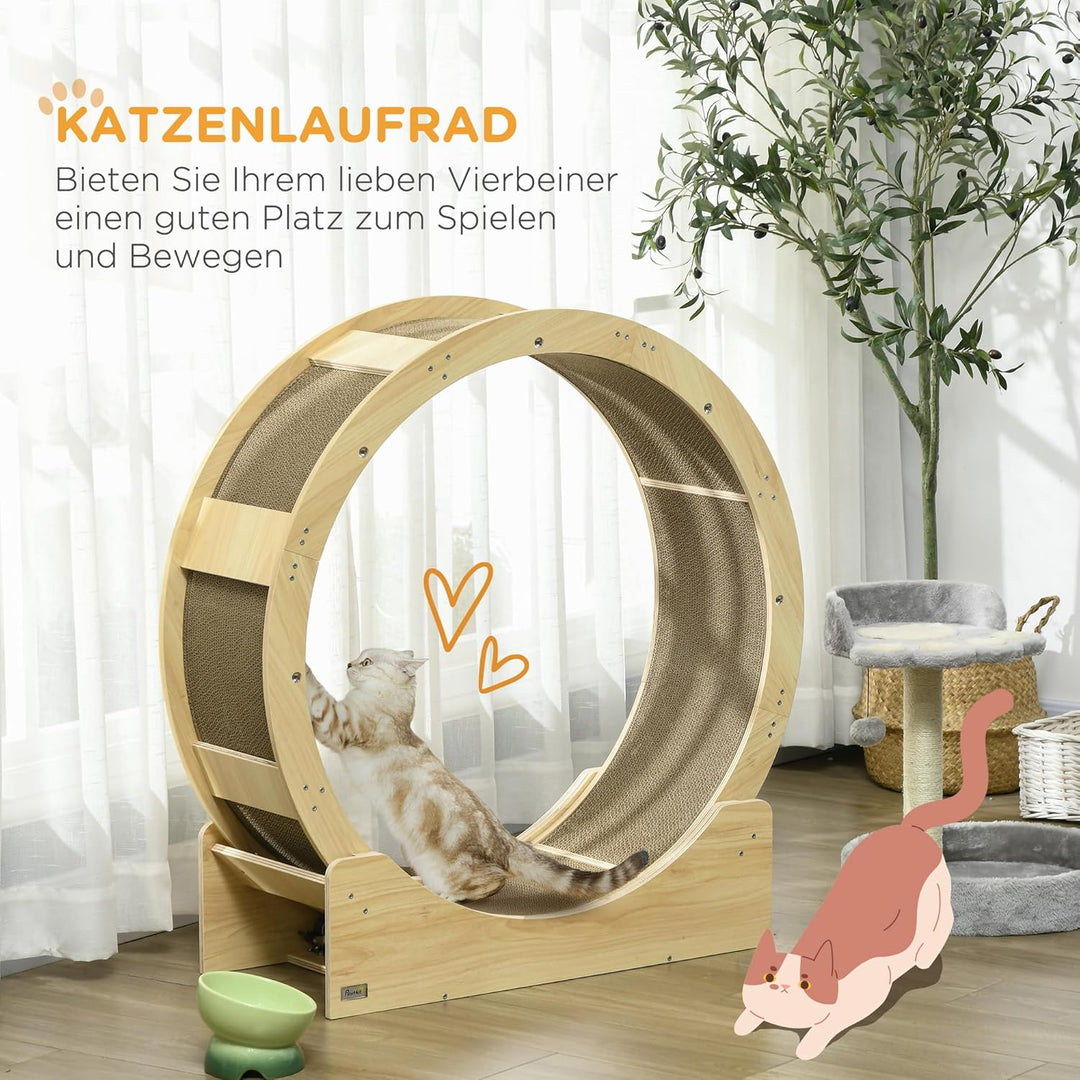 PawHut Katzenlaufrad Laufrad für Katzen 91 cm Durchmesser Katzenrad mit Bremse Laufbahn Kratzbrett,