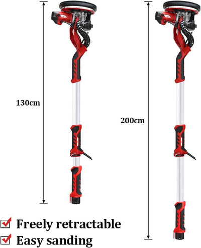 hzexun Trockenbauschleifer, Deckenschleifer 1250W, 2800 1/min max,Teleskop Langhalsschleifer mit Sel