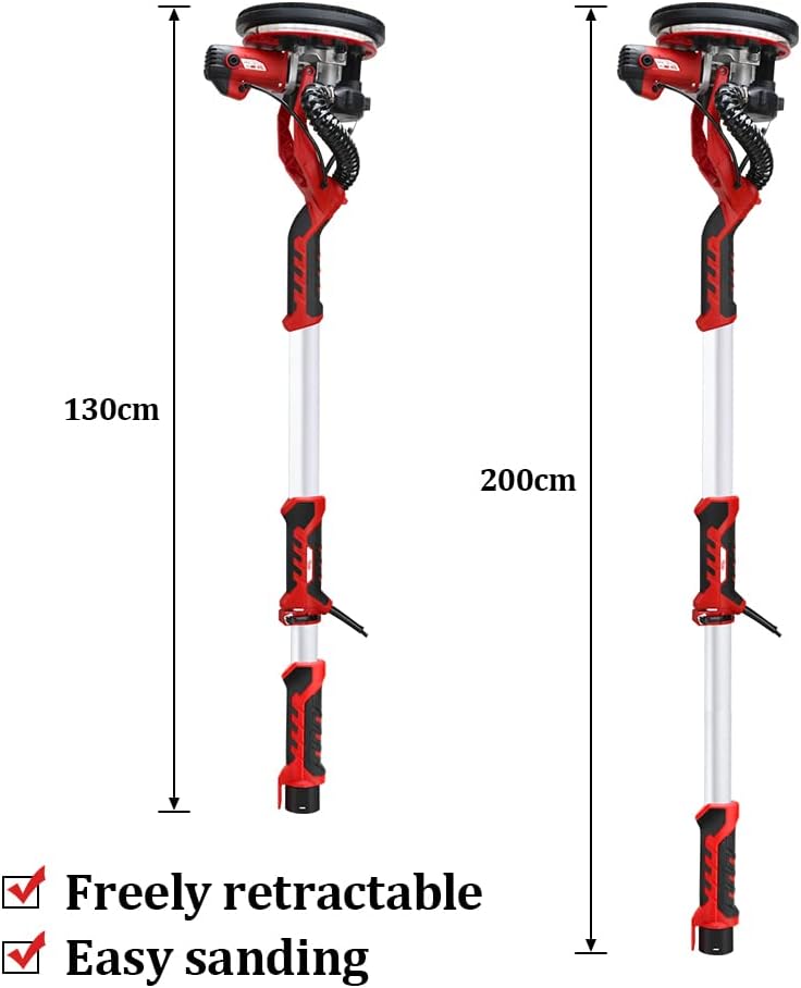 hzexun Trockenbauschleifer, Deckenschleifer 1250W, 2800 1/min max,Teleskop Langhalsschleifer mit Sel