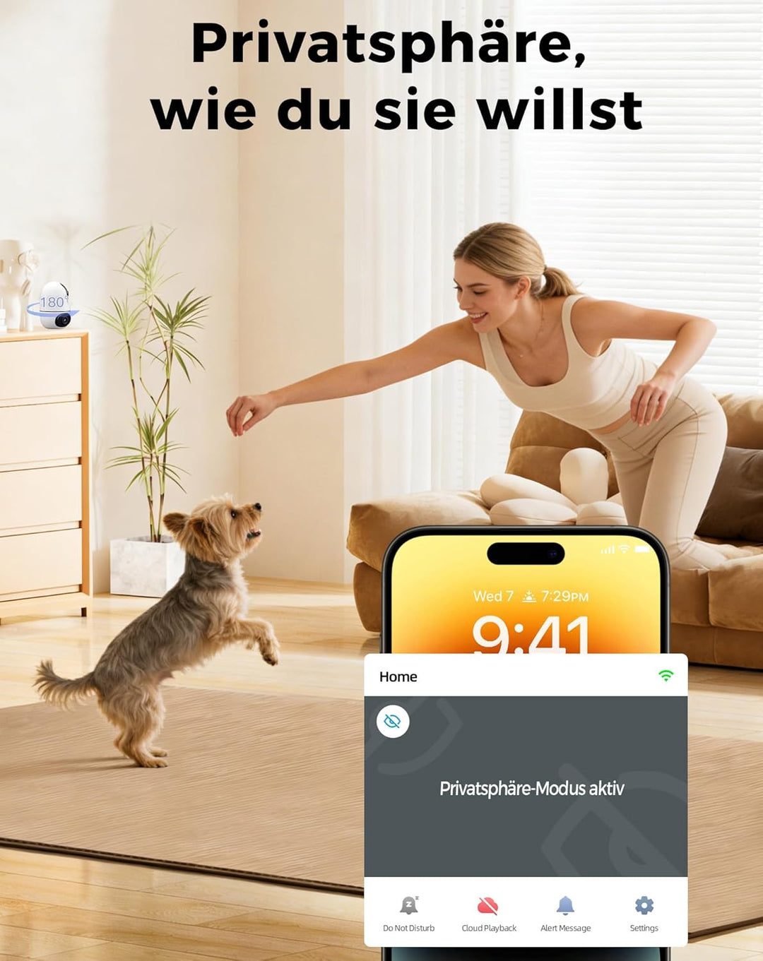 VIRTAVO WLAN Dual Kamera Überwachung Innen, 2 Ansichten Gleichzeitig, Ohne ABO, Smart Tracking, Rund
