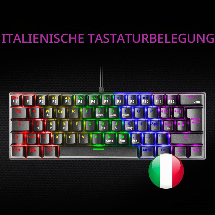 Mars Gaming MK60 Schwarz, Italienisch Sprache, Mechanische Gaming Tastatur FRGB, Antighosting, Switc