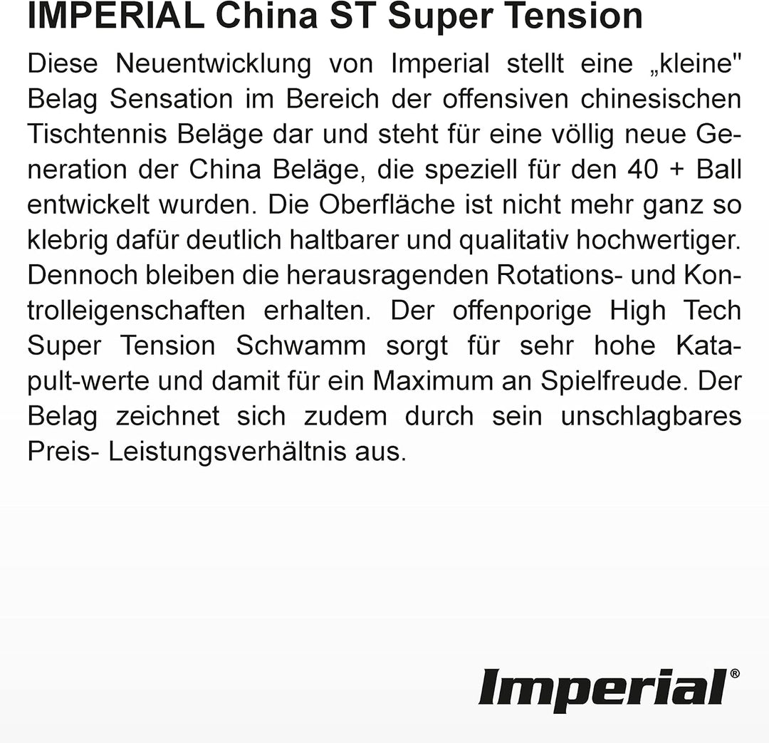 Imperial China ST Super Tension | China Tischtennis Belag | Noppen innen | Offensiv | ITTF Zulassung