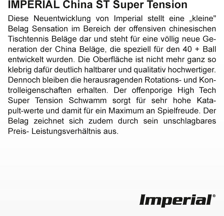 Imperial China ST Super Tension | Offensiv Tischtennisbelag | Noppen innen | Wettkampf &amp; Training |