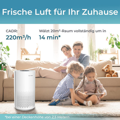 KLAMER Luftreiniger 300i mit HEPA Filter, CADR Spitzenleistung von 220 m³/h, für Räume bis 50m², ent