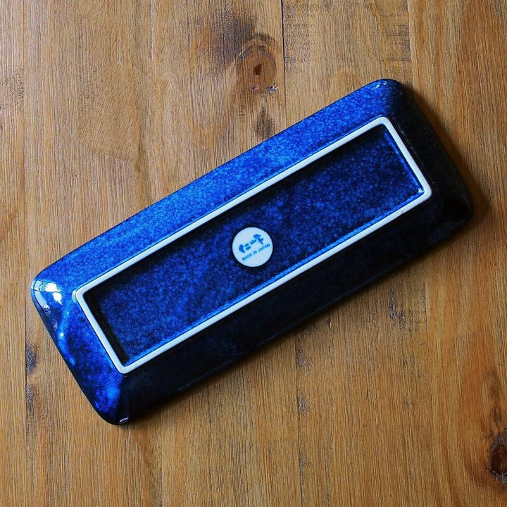 Japanischer Mino-Yaki-Keramik-Sushi-Teller, rechteckiger Teller, 29,5 cm, rote Karpfen auf schwarzer