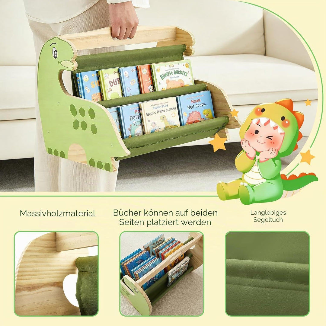 Bücherregal Kinder, Montessori Kinder Buchständer aus Holz mit 4 Ablagen, Kinderregal für Buchaufbew