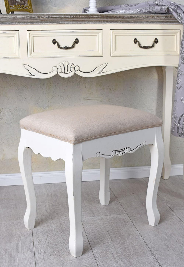 Schminktisch Hocker Weiss Sitzhocker Shabby Chic Polsterhocker 43x37cm hmb312 Palazzo Exklusiv