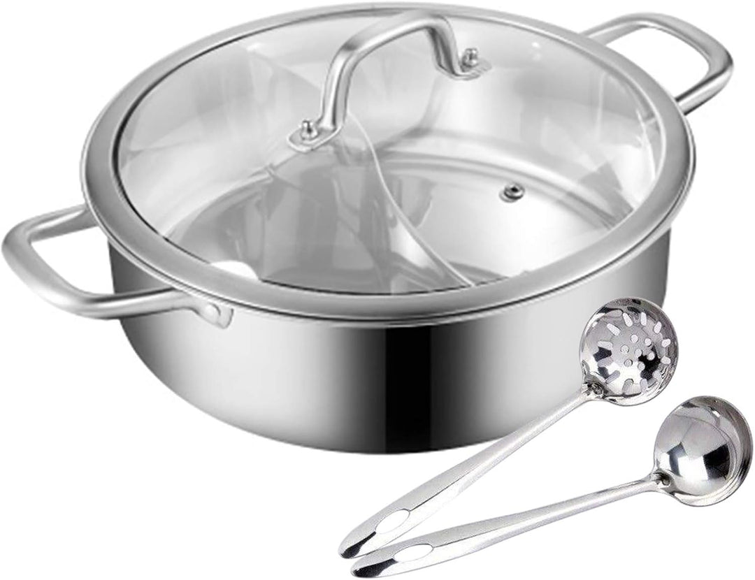 Kochtopf aus Edelstahl,Edelstahl Dual Side Hot Cookware Soup Induction Suppentopf Shabu Pot für Gas