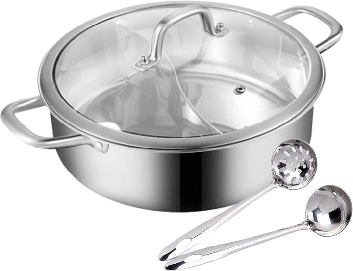 Kochtopf aus Edelstahl,Edelstahl Dual Side Hot Cookware Soup Induction Suppentopf Shabu Pot für Gas