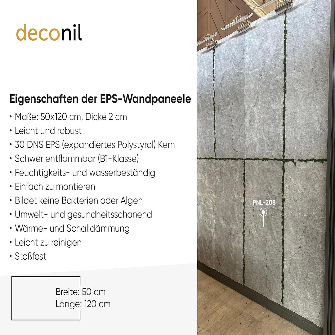 EPS 3D Wandpaneel Steinoptik – 50x120 cm – Leicht, DIY Montage, Wärme- &amp; Schalldämmung – Innen Wandv