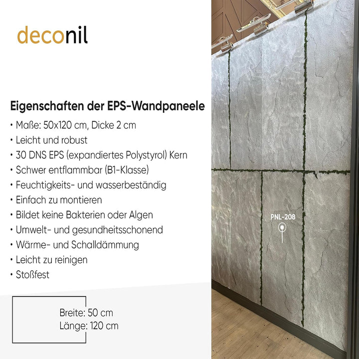 EPS 3D Wandpaneel Steinoptik – 50x120 cm – Leicht, DIY Montage, Wärme- &amp; Schalldämmung – Innen Wandv
