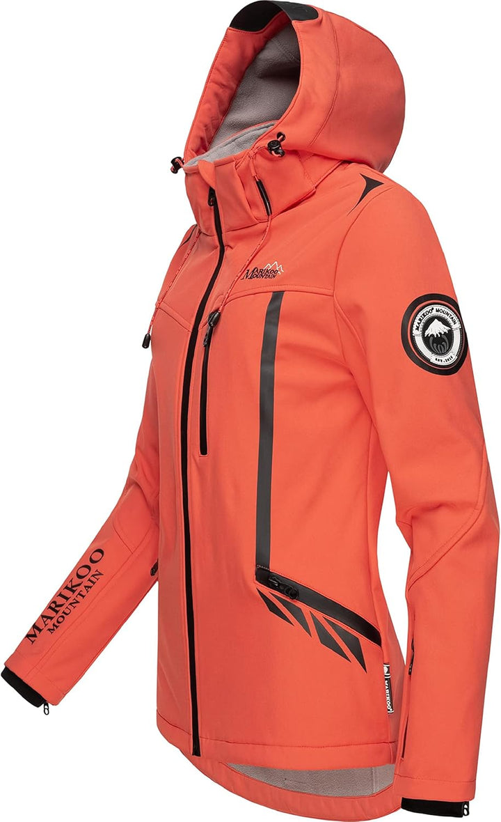 MARIKOO Damen Softshelljacke wasserdichte Funktionsjacke mit Abnehmbarer Kapuze Mount-Cho-Oyu, Coral