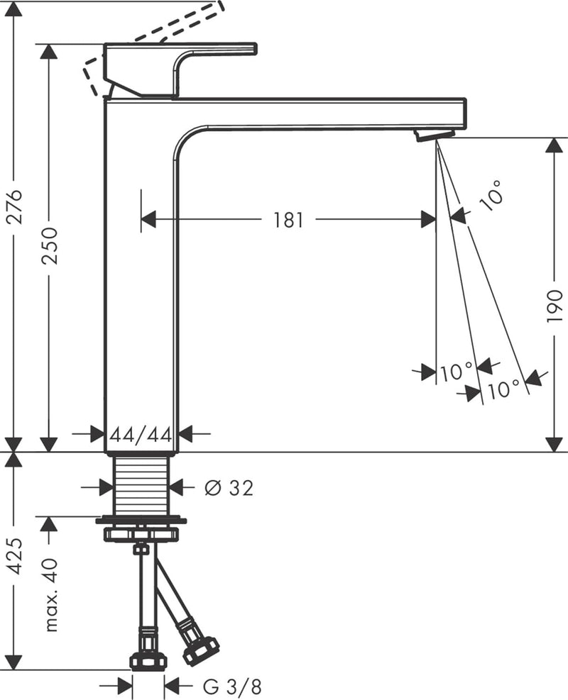 hansgrohe Waschtischarmatur Vernis Shape, Wasserhahn Bad mit Auslauf Höhe 190 mm, Badarmatur wassers