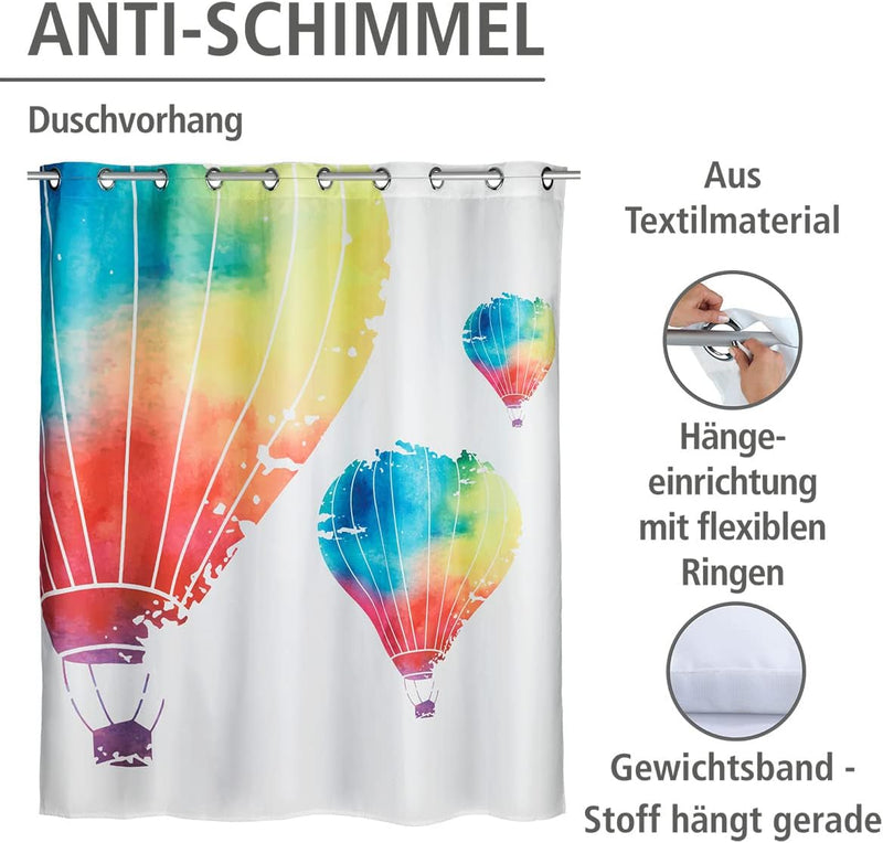 WENKO Anti-Schimmel Duschvorhang In the Air Flex, Textil-Vorhang mit Antischimmel Effekt, grosse int