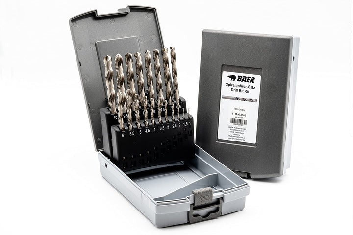 BaerCoil BAER HSSG Spiralbohrer Set (0,5mm steigend) 1-10 mm - DIN 338 - Spiralbohrersatz - Bohrer f