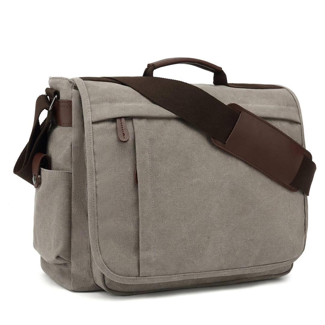 CALIYO Umhängetaschen Herren aus Canvas Schultasche Queformat A4 Laptoptasche für 15,6 Zoll Laptop A