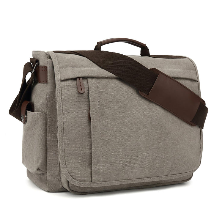 CALIYO Umhängetaschen Herren aus Canvas Schultasche Queformat A4 Laptoptasche für 15,6 Zoll Laptop A
