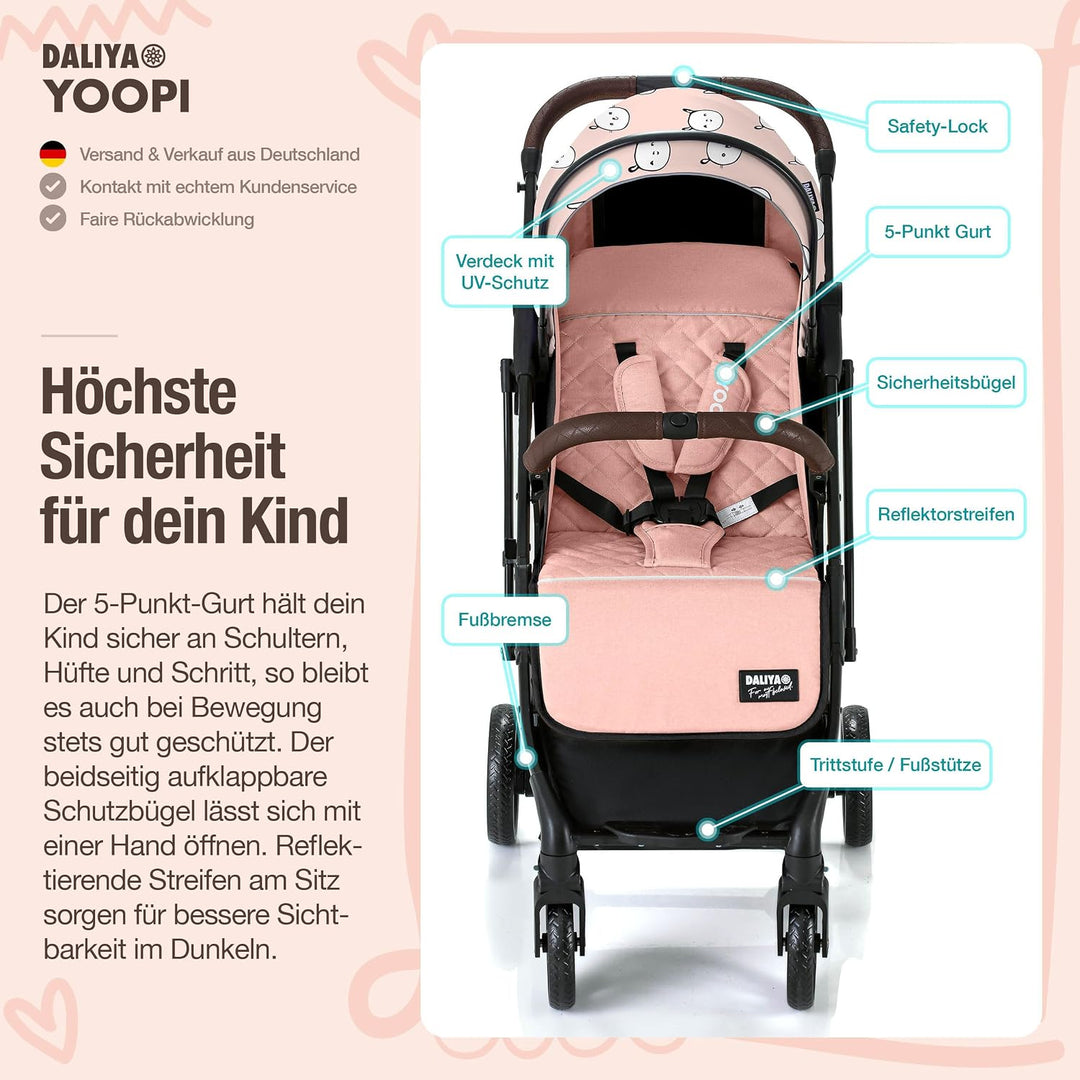 Daliya® YOOPI Reisebuggy, faltbar, mit Teleskopgriff, Flugzeug Buggy, Alluminiumrahmen, Stufenlose R