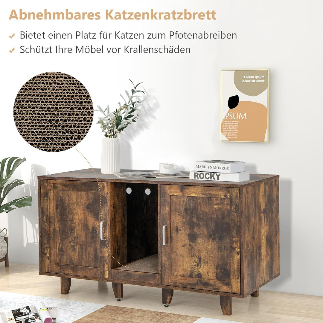 GOPLUS 3 in 1 Katzenschrank, Katzentoilette mit 2 Türen & abnehmbaren Beinen & herausnehmbarem Kratz