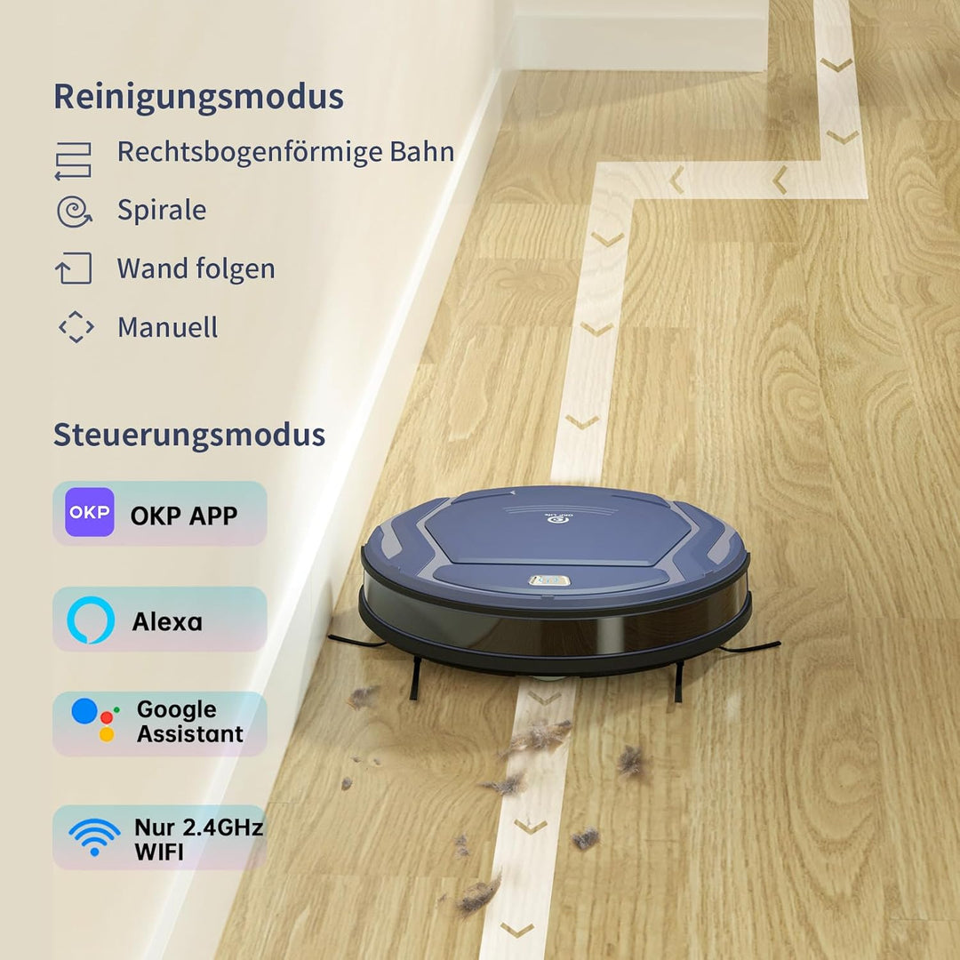 OKP Saugroboter, 2100Pa Staubsauger Roboter mit WLAN Superschlank Staubsaugerroboter App Alexa Sprac
