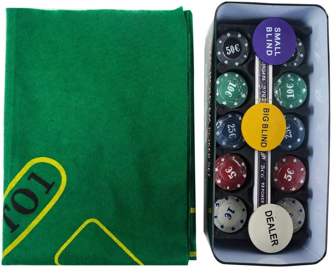ELAELA Pokerset Metallbox, 200 Pokerchips, 2 Decks, Dealer-Button, Blind klein, grosser Blind, Spiel