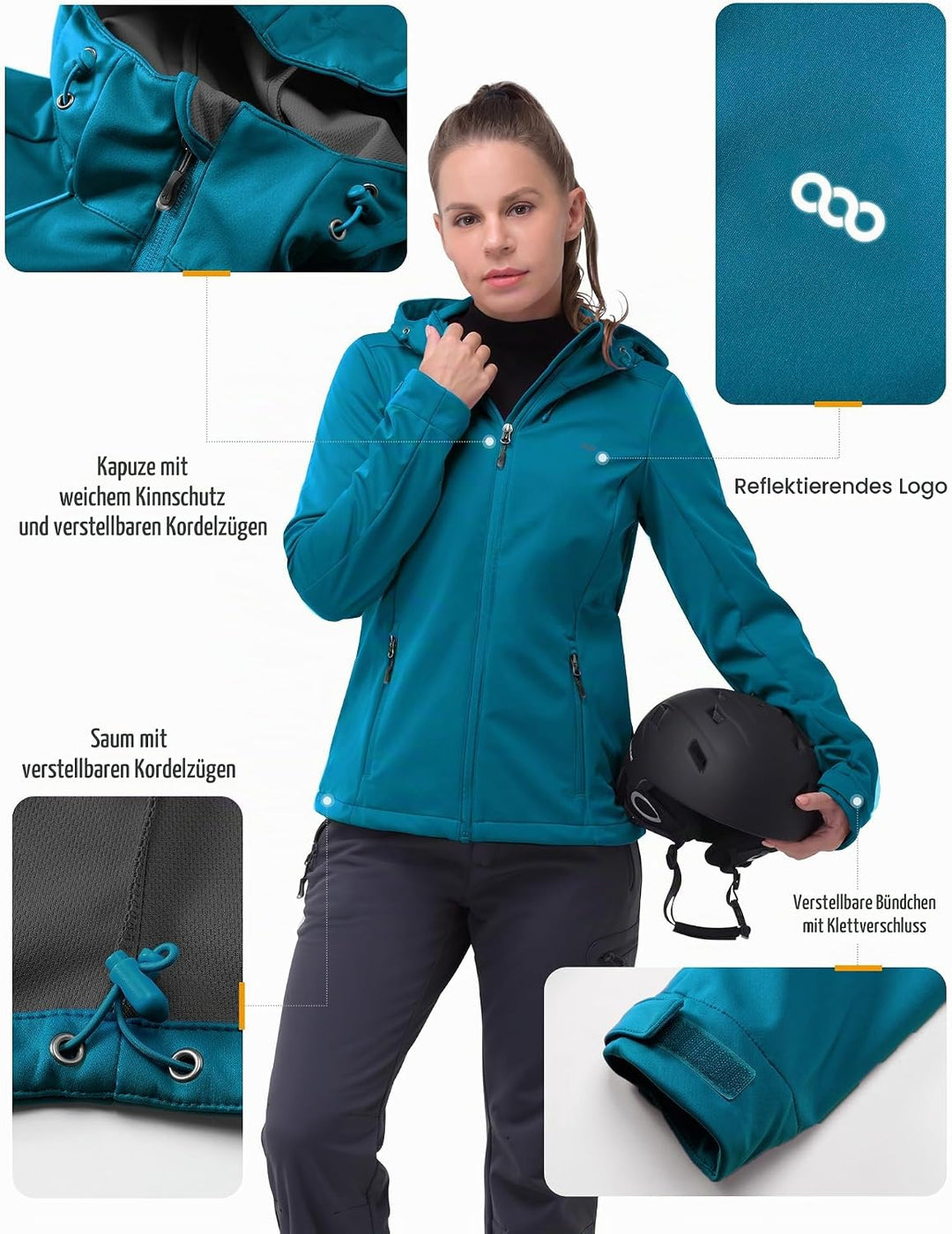 33,000ft Damen Softshelljacke Wasserdichte Winddichte Funktionsjacke Atmungsaktive Übergangsjacke Le