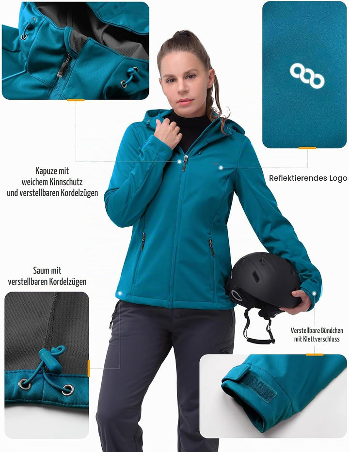 33,000ft Damen Softshelljacke Wasserdichte Winddichte Funktionsjacke Atmungsaktive Übergangsjacke Le