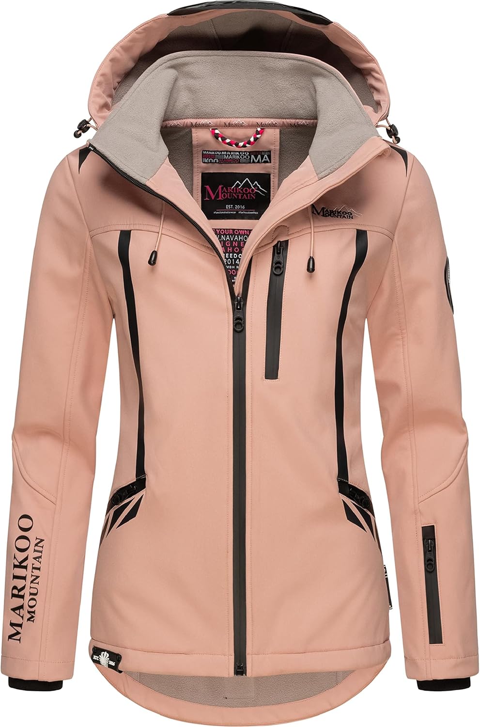 MARIKOO Damen Softshelljacke wasserdichte Funktionsjacke mit Abnehmbarer Kapuze Mount-Cho-Oyu, XS Ro