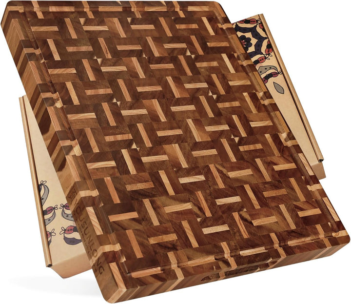 YOUSUNLONG End Grain Hackbretter - 50,8L x 40,6B x 3,8D cm - Fleischer-Block Eingebaute Saftrillen &