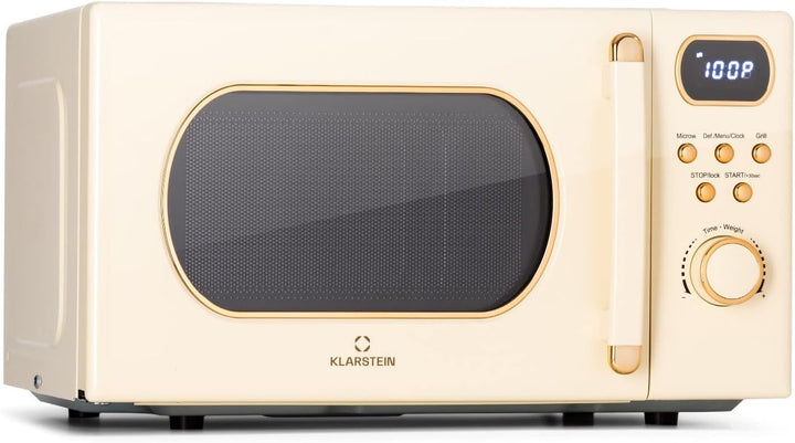 Klarstein Mikrowelle mit Grill, 800 Watt Mikrowelle Klein, 3-in-1Edelstahl-Mikrowelle Creme, Kleine