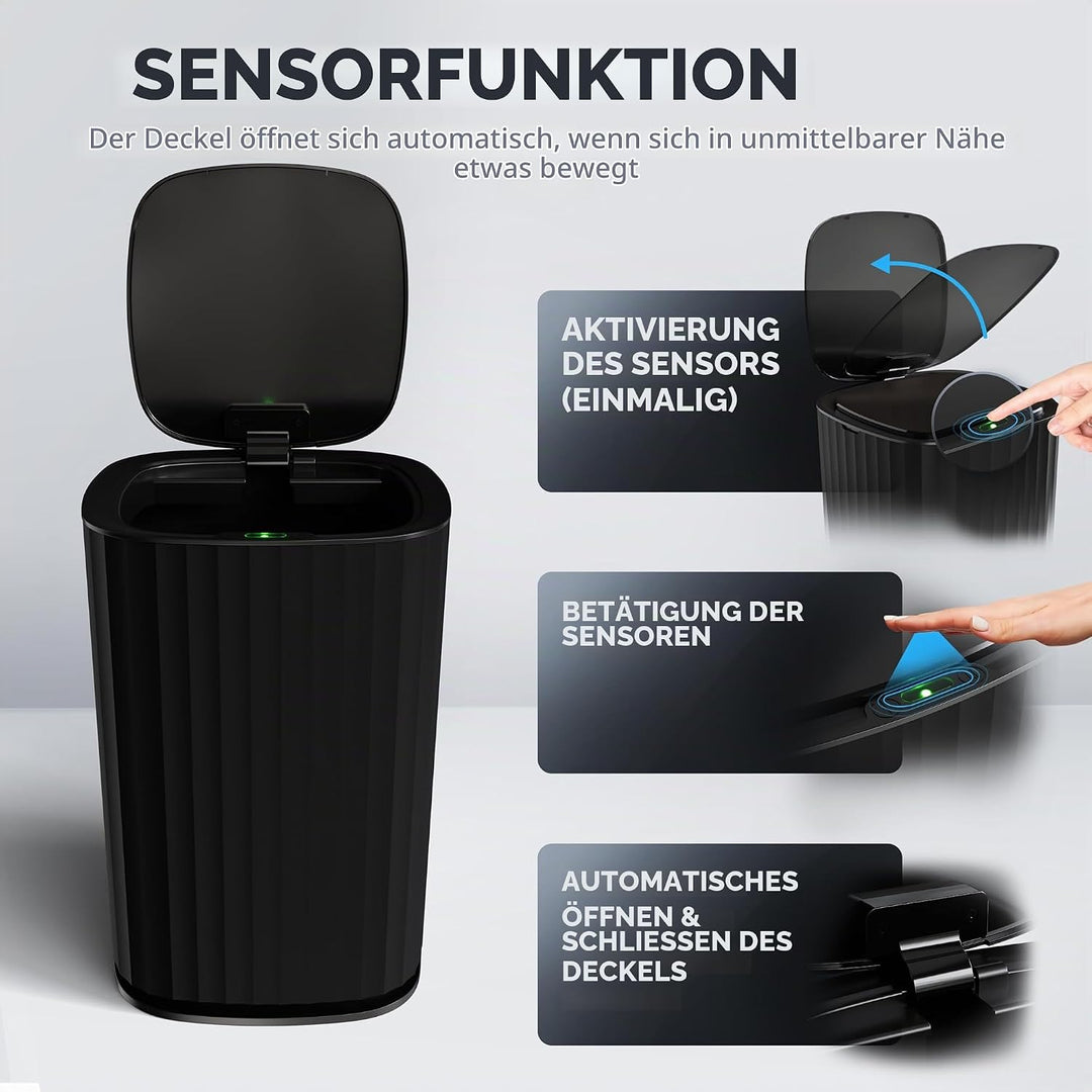 Sensor Badeimer Sotra | Schwarz | Sensor Mülleimer | Kosmetikeimer oval | Eimer mit Deckel | 10l (Li
