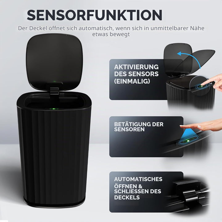 Sensor Badeimer Sotra | Schwarz | Sensor Mülleimer | Kosmetikeimer oval | Eimer mit Deckel | 10l (Li