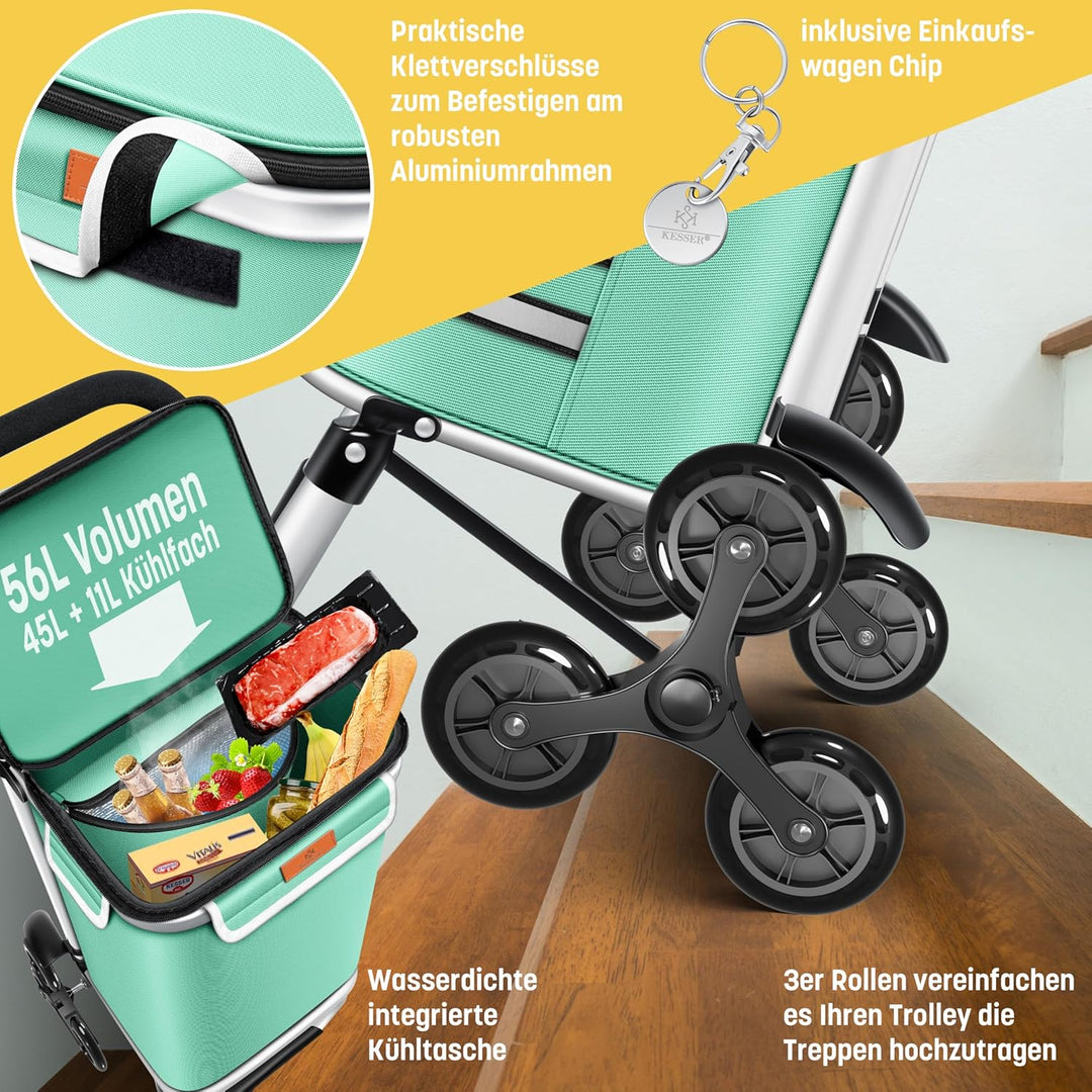 KESSER® Einkaufstrolley Treppensteiger mit Kühlfach klappbar mit 56L Kapazität und belastbar bis 50k