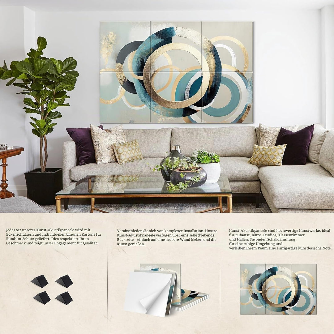 Kunst-Akustikplatten, 6 Stück, selbstklebend, grosse Wandkunst-Gemälde für Wanddekoration, schallabs