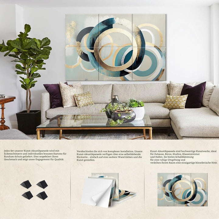Kunst-Akustikplatten, 6 Stück, selbstklebend, grosse Wandkunst-Gemälde für Wanddekoration, schallabs