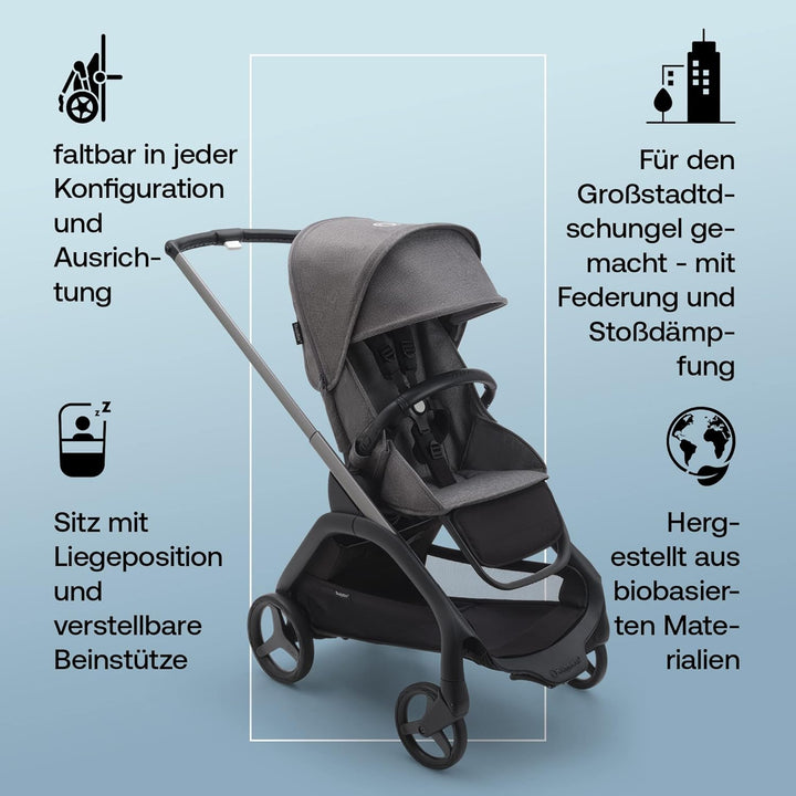 Bugaboo Dragonfly City-Kinderwagen, leichter, kompakter Kinderwagen mit Vierradfederung, einhändig z